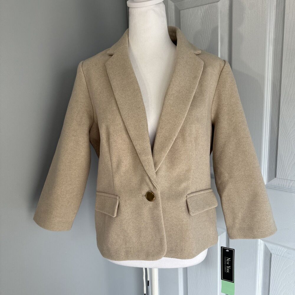 New York Clothing Company Petite Beige Blazer Jacket Single Button